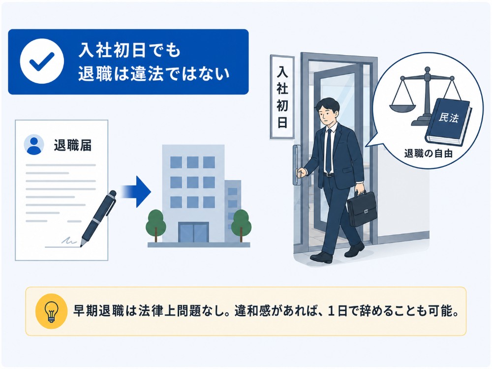 入社初日の社員が退職届を提出するイラスト