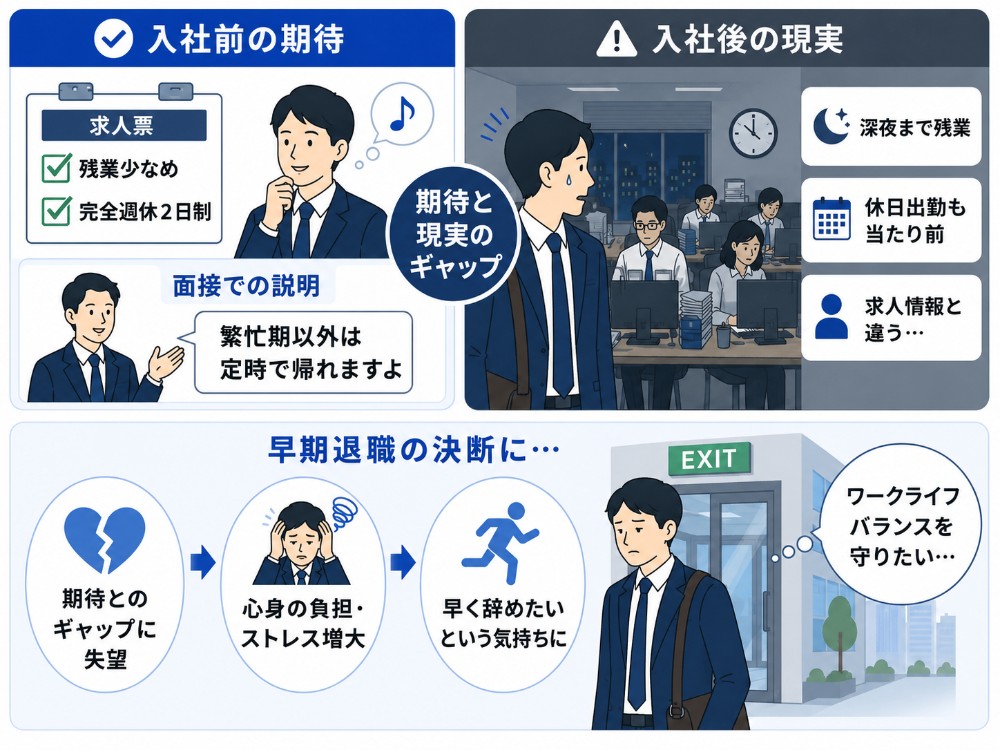 入社前後のギャップに失望し早期退職する男性