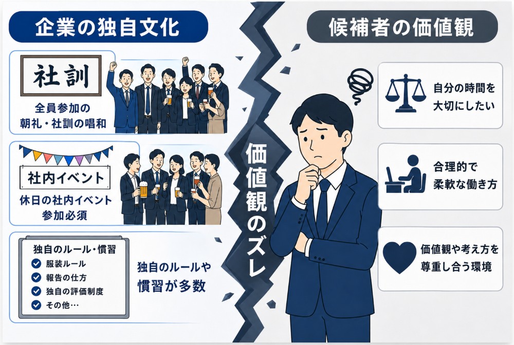 企業文化と候補者の価値観のミスマッチ図