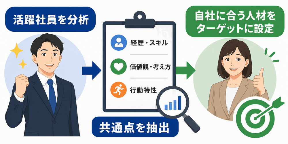 活躍社員を分析しターゲット人材を設定する図