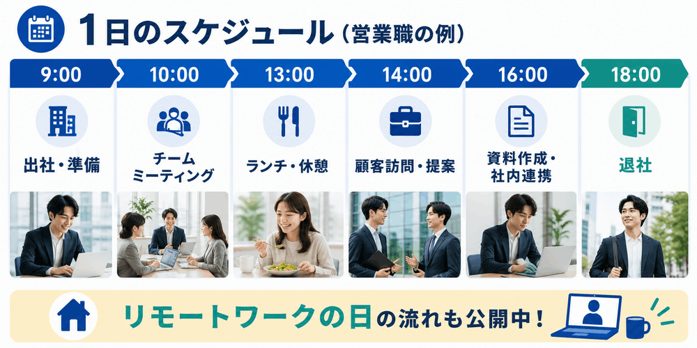 営業職の1日のスケジュールと働く人々の様子