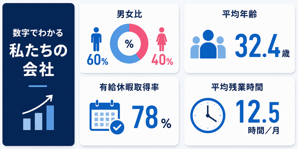 会社データを数字で示すグラフと統計