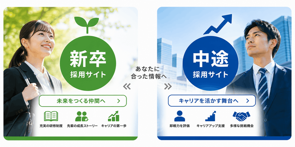 ビジネスパーソンの男女が前向きな表情で見上げる