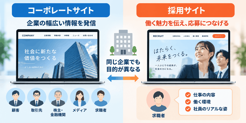 コーポレートサイトと採用サイトの比較図