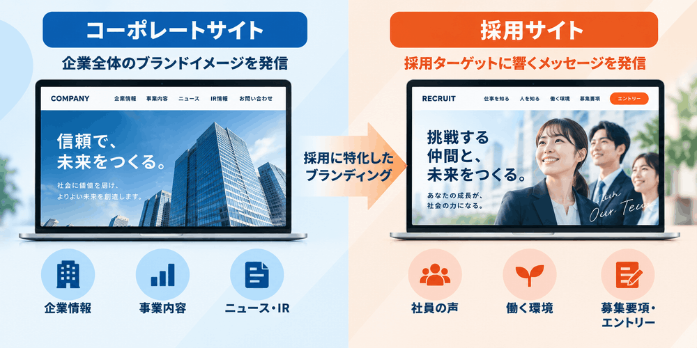企業サイトと採用サイトの比較図