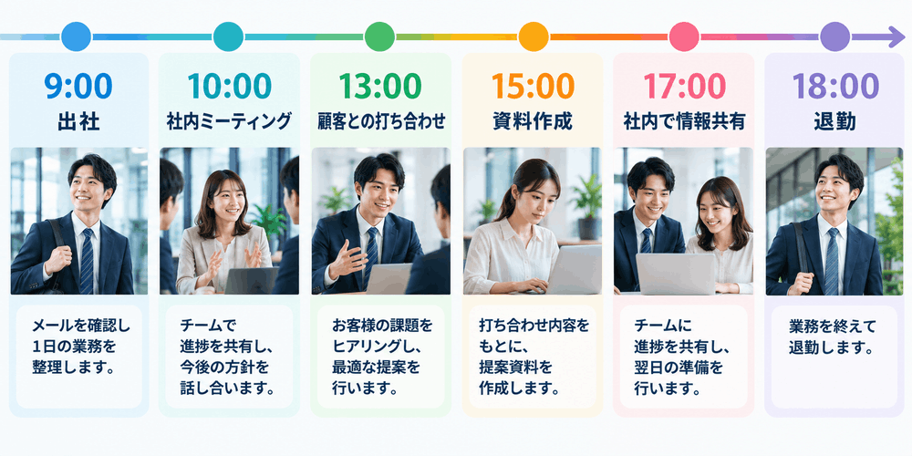 出社から退勤までビジネスパーソンの1日のタイムライン