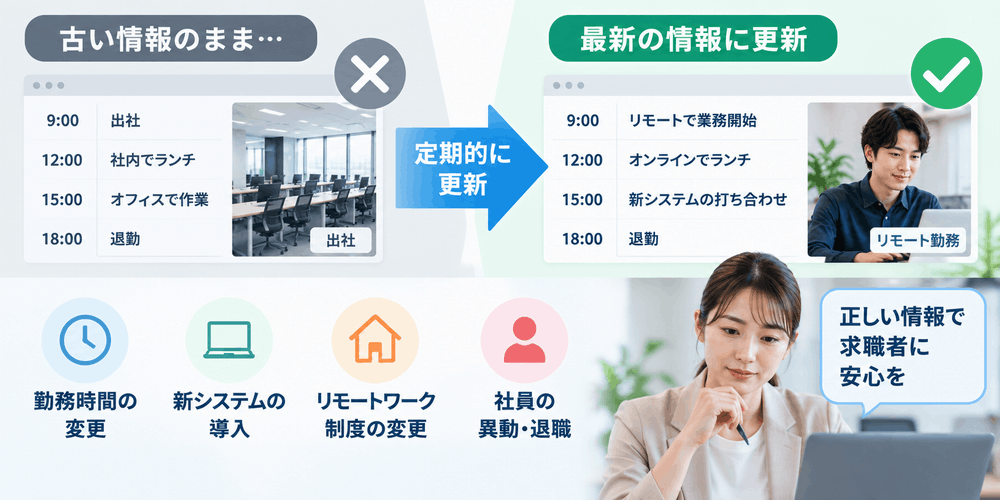 古い情報から新しい情報へ更新する図
